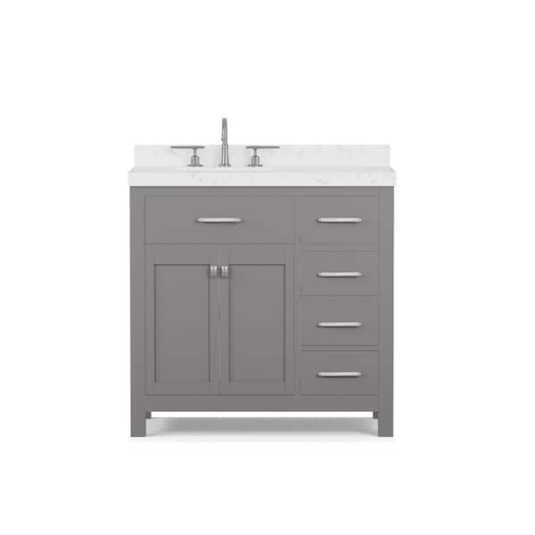 Caroline Parkway 36 in. W x 22 in. D x 35 in. H Single Sink Bath Vanity in Gray with Quartz Top