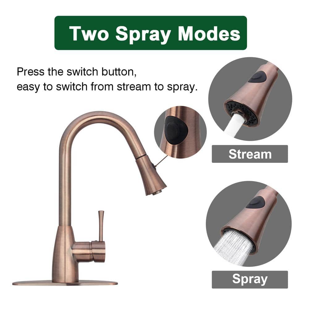 Antique Copper Single Handle Kitchen Faucet with Pull-out Spray