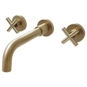 AIM Double Handle Wall Mounted Faucet for Bathroom Sink or Bathtub in Brushed Gold