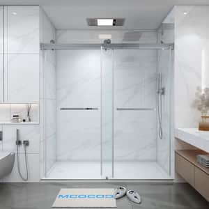 56-60.75 in. W x 76 in. H Double Sliding Frameless Soft Close Shower Door in Chrome with 3/8 in. Clear Glass