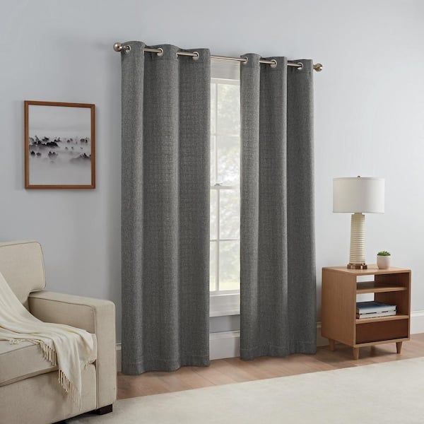 100% Blackout Panels Heavy Thick Grommet Bay Window Curtain 1 Set Silver/Grey 
