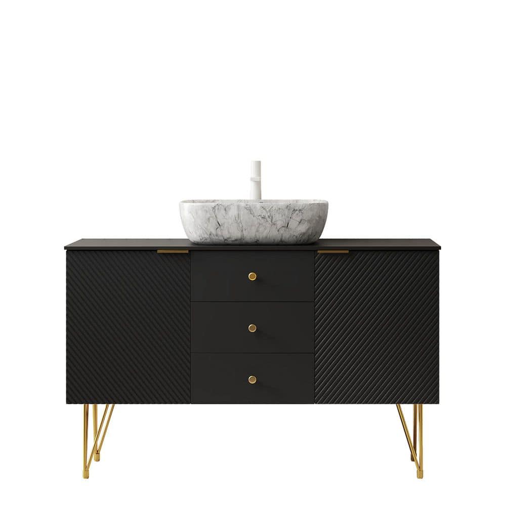 48.03 in. Single Sink Freestanding Black Bath Vanity with Black Sintered Stone Top and Stone-Gray Sink Assembled price history on PriceWatchPro