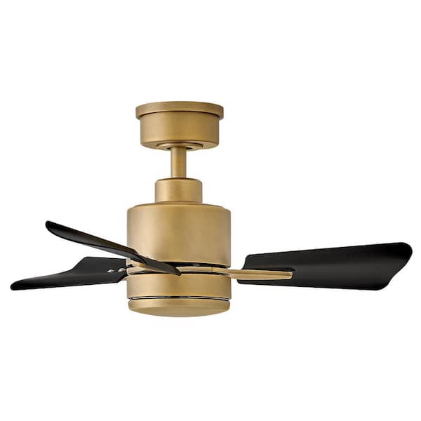 HINKLEY - Atom 30.0 in. Indoor/Outdoor Integrated LED Heritage Brass Ceiling Fan with Remote Control