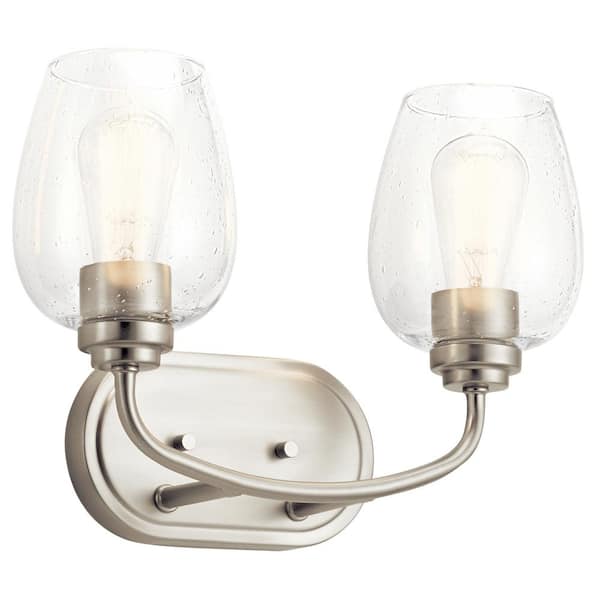 KICHLER Valserrano 14.5 in. 2-Light Brushed Nickel Traditional Bathroom Vanity Light with Clear Seeded Glass Shade