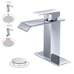 Chrome Waterfall Bathroom Faucet Single Hole Sink Faucet with Deck Mount 