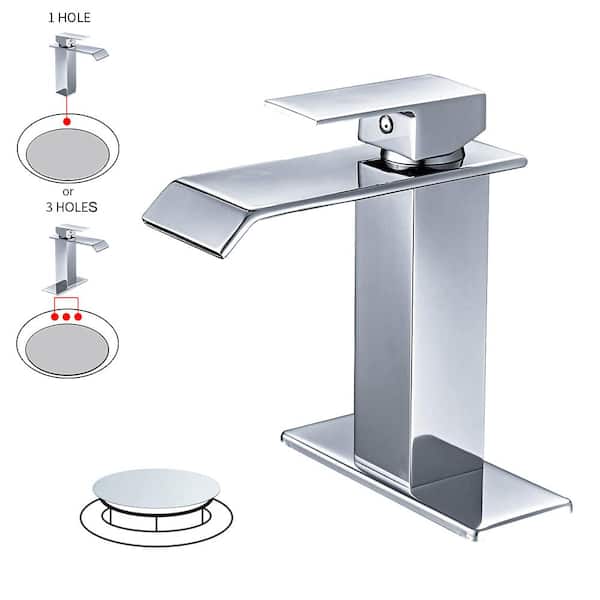 BWE Waterfall Single Hole Single-Handle Low-Arc Bathroom Faucet With Pop-up Drain Assembly in Polished Chrome