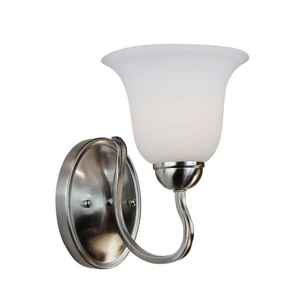 Bel Air Lighting Glasswood 1-Light Brushed Nickel Sconce with White Frost Glass Shade