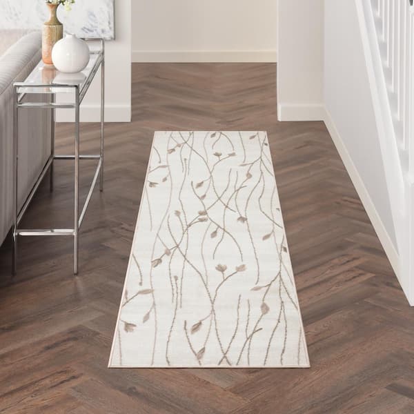 Grafix Ivory Beige 2 ft. x 8 ft. Floral Contemporary Runner Area Rug