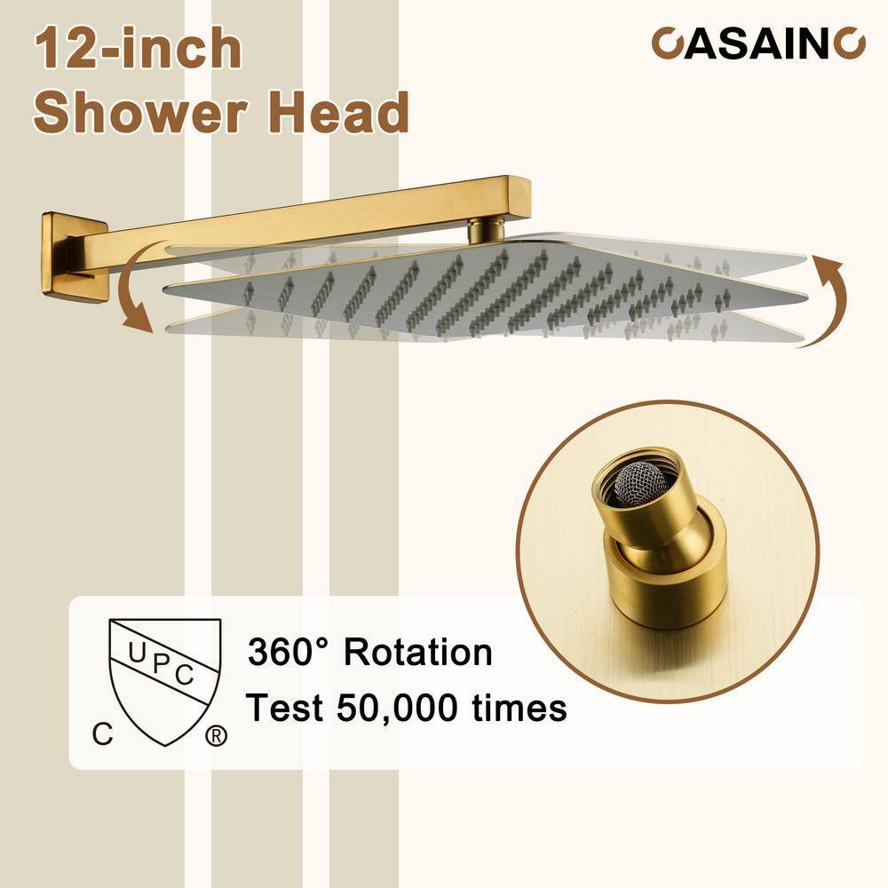 Brushed Gold Dual Square Wall Mount Shower System with Handheld