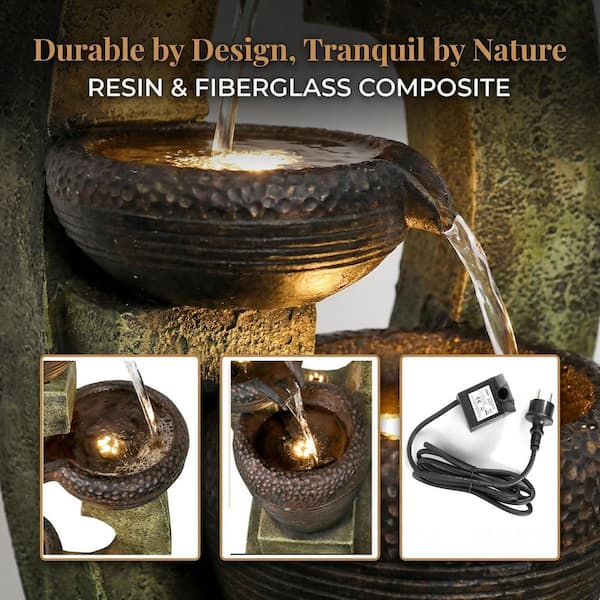 monadecor 40 in. H Resin 4-Tier Modern Garden Tiered Fountain with