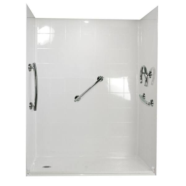 Ella Freedom 33 in. x 60 in. x 77-3/4 in. Barrier Free Roll-In Shower Kit in White with Left Drain