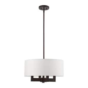 Cresthaven 4-Light Bronze Pendant Chandelier with Off-White Fabric Shade