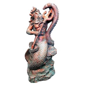 22 in. Bronze Patina Poseidon Ruler of Sea Sitting on Rock Nautical Beach Statue