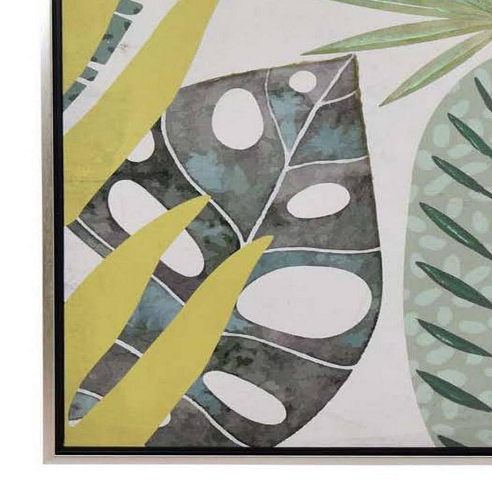 Green and Yellow Botanical Leaf Print Wall Art with Natural Fiber Frame