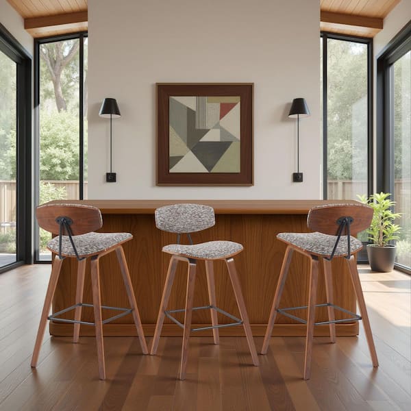 Fox 38 in. H Speckled Brown / Walnut Curved Back Wood Bar Stool with Polyester Fabric Seat Set of 3