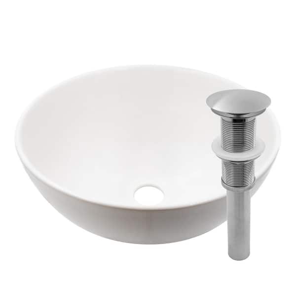 Mini 12 in. Round White Porcelain Vessel Sink with Pop-Up Drain in Brushed Nickel