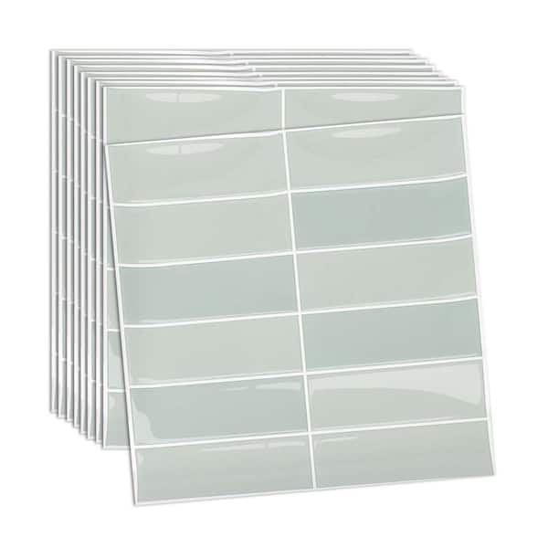 Vsmile Light Green 10 in. x 10 in. x 0.04 in. Vinyl Peel and Stick Wall Tile, Decorative Wall Tile (10-Pack)