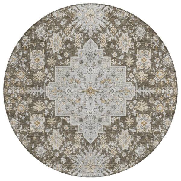 Chantille Machine Washable Indoor/Outdoor Abstract ACN2806 Brown 8 ft. x 8 ft. Round Rug