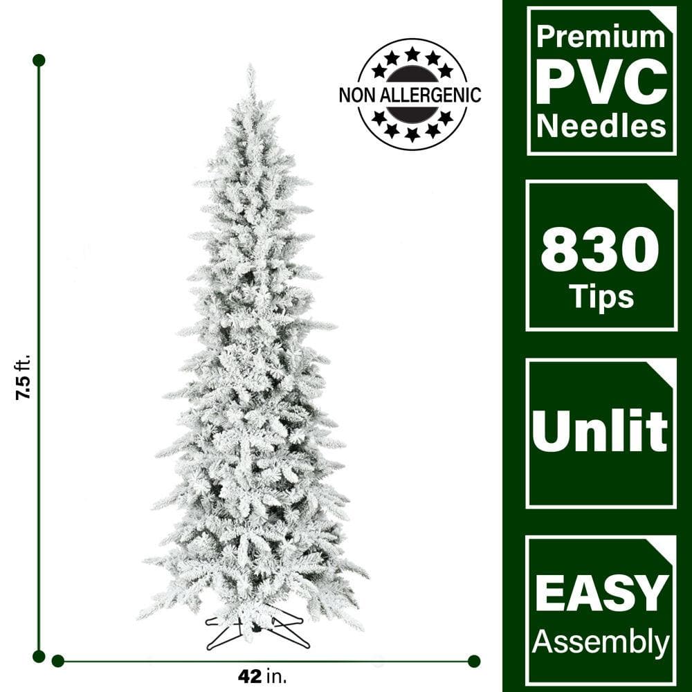Slim Mountain Pine Flocked 7.5-Foot Christmas Tree with PVC Needles
