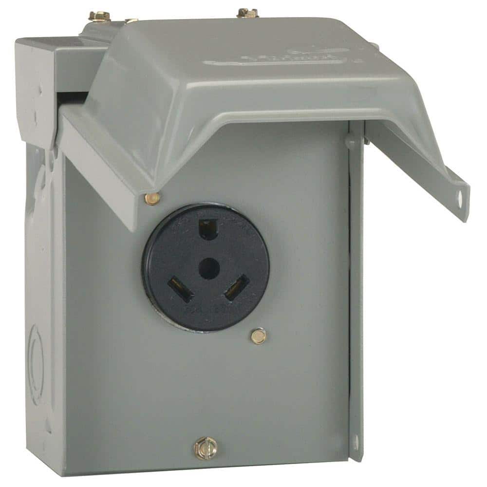 Gray 30 Amp Outdoor Power Outlet with Rainproof Enclosure