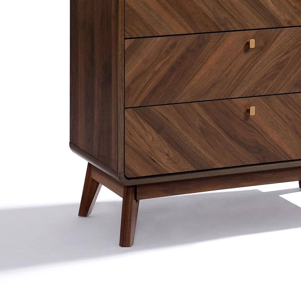 Walnut Brown Mid-century Modern 47.5-Inch Tall 5-Drawer Chest