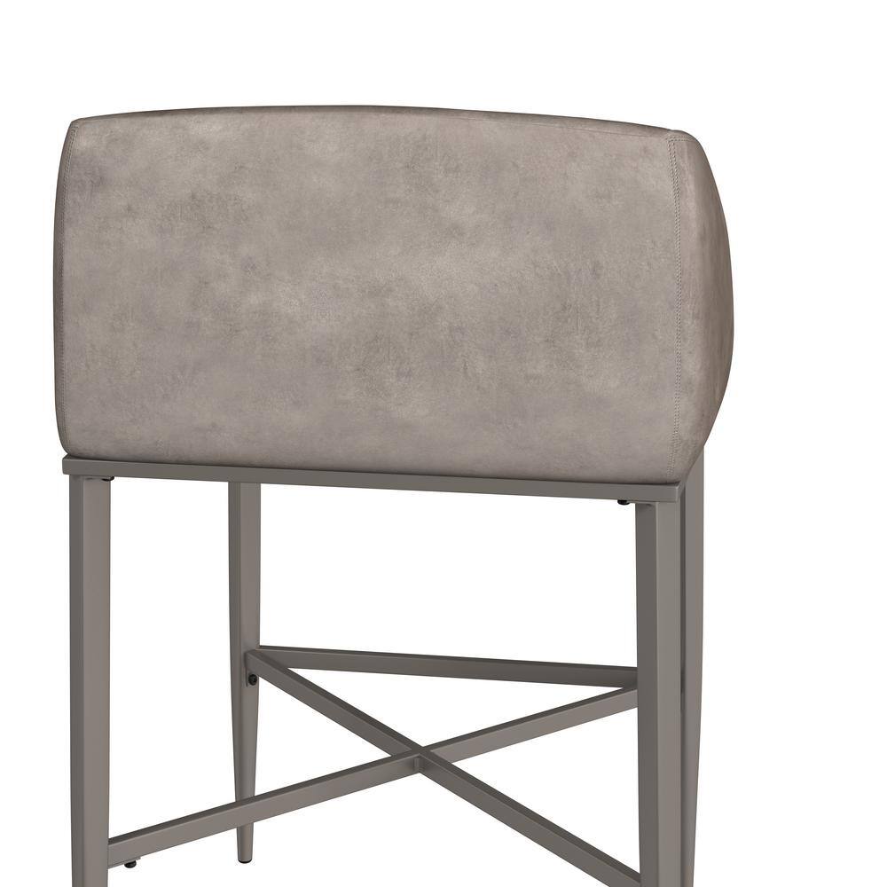 Mid-Century Modern Pewter Gray Faux Leather Counter Stools - Set of 2