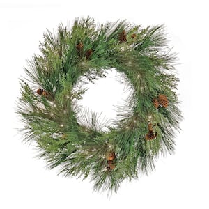 28 in. HGTV Home Collection Pre-Lit Black Tie Cedar Artificial Christmas Wreath