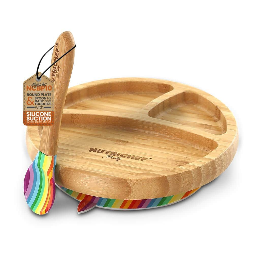 NutriChef Rainbow Bamboo Bowl with Silicone Suction and Spoon for Baby and  Toddlers NCBP11 - The Home Depot