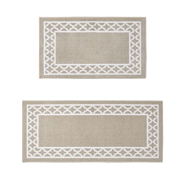 Washable Skid Resistant Beige /White 2.2 ft. x 4 ft. / 2.2 ft. x 5 ft. All Loop Tufted Area Rug Set