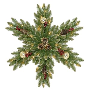 32 in. Glittery Gold Dunhill Fir Snowflake with Battery Operated LED Lights