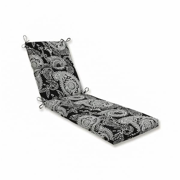 Pillow Perfect Paisley 21 in. x 28.5 in. Deep Seating Outdoor Chaise Lounge Cushion in Black/Ivory Addie