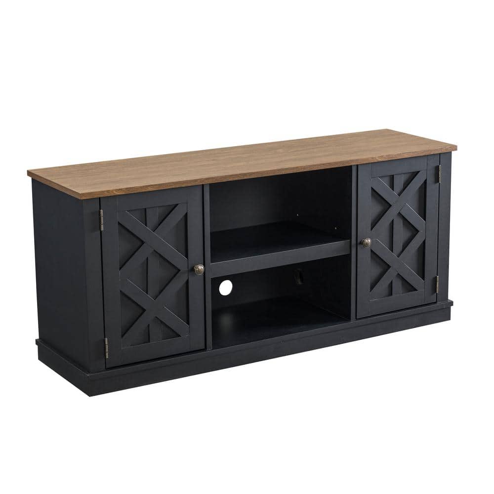 54'' Charcoal Wood TV Stand with Sliding Barn Doors