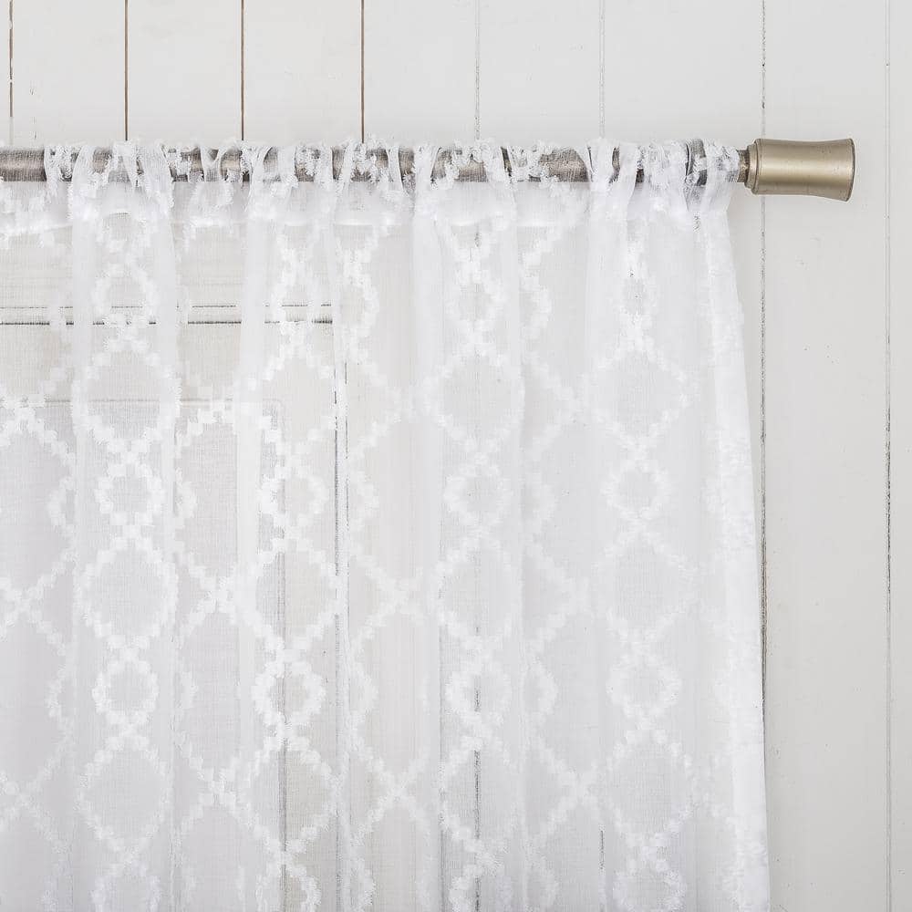 White Geometric Sheer Rod Pocket Curtain Panel 50" x 84"
