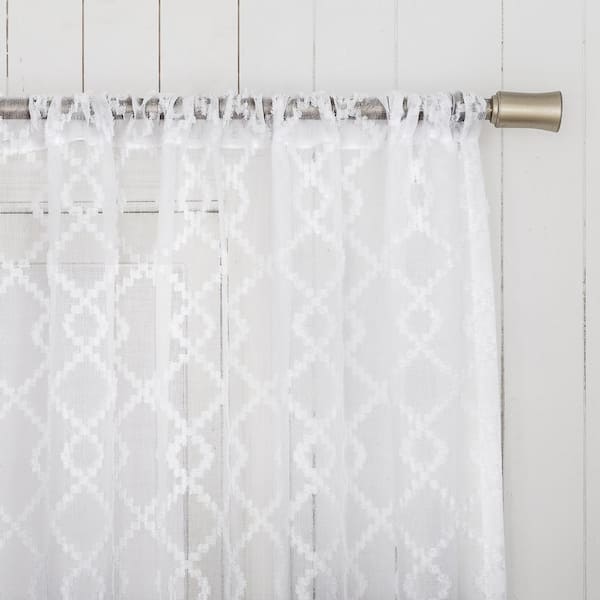 No 918 Tina 54 In W X 24 L Geometric Clipped Light Filtering Rod Pocket Kitchen Curtain Valance And Tiers Set White 61679 The