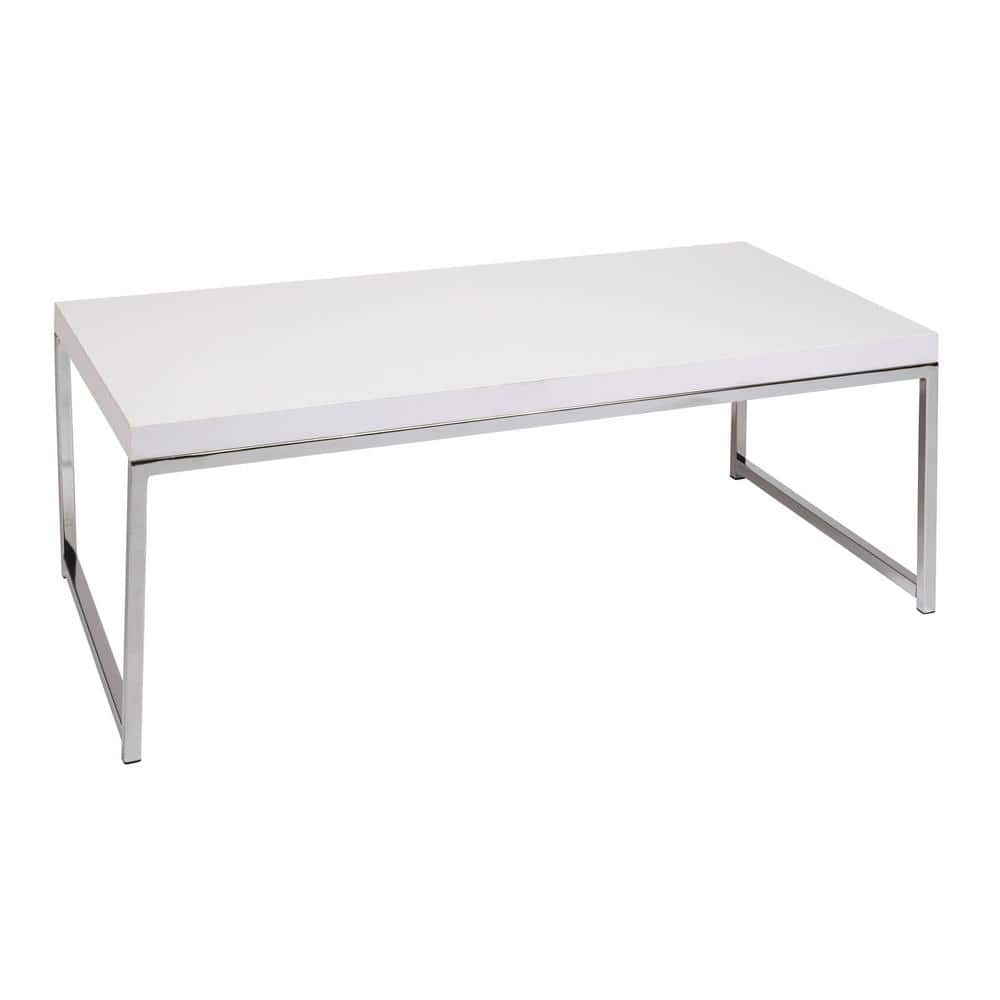 Osp Home Furnishings Wall Street White And Chrome Coffee Table Wst12-wh 