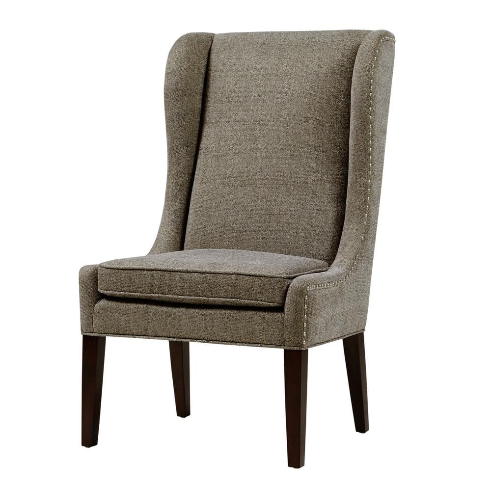 Gray High Wing Back Upholstered Side Chair with Wood Legs