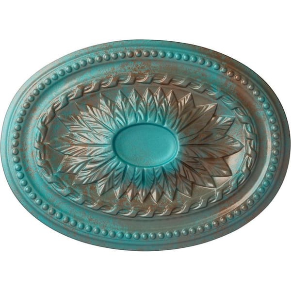 Ekena Millwork 18-1/2 in. W x 13-1/2 in. H x 1-7/8 in. Saverne Urethane Ceiling Medallion, Copper Green Patina