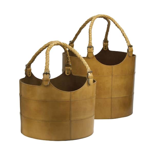 Titan Lighting Caramel Leather Nested Decorative Baskets (Set of 2)