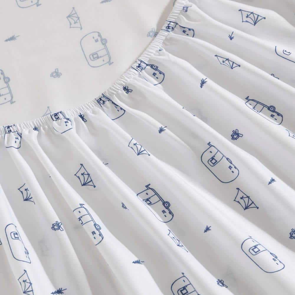 Twin Blue and White Polyester Microfiber Bedding Set