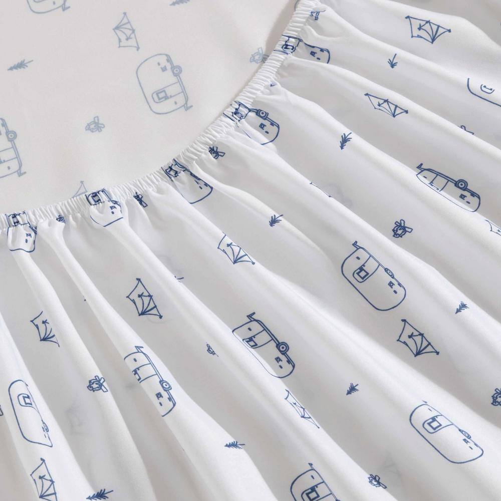 Queen Size White and Blue Polyester Microfiber Bedding Set