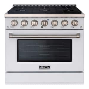36in. 6 Burners Freestanding Gas Range in White/StainlessSteel with Convection Fan Cast Iron Grates and Black Enamel Top
