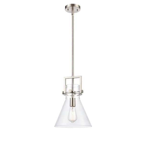 Innovations Newton Cone 1-Light Brushed Satin Nickel Shaded Pendant Light with Clear Glass Shade