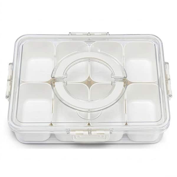 1-Piece Airtight Snackle Box with 8-Compartments, Clear Divided Tray with Lid and Handle, Portable for Travel