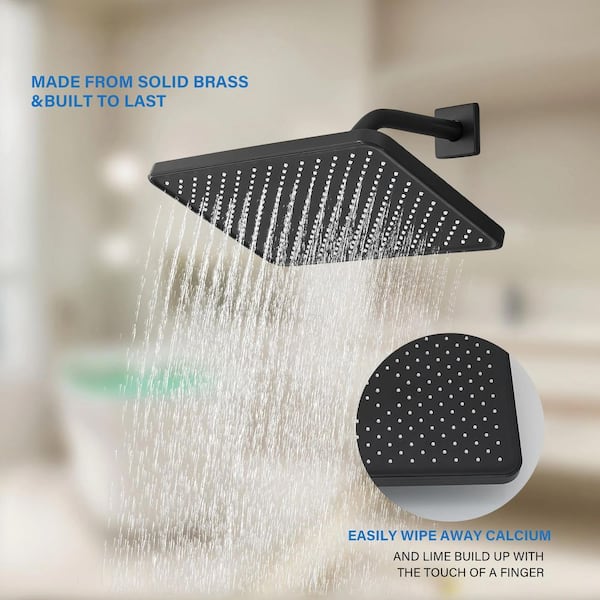 Single Handle 1-Spray Square Shower Faucet Set 2.5 Gpm with High Pressure Shower Head in Matte Black (Valve Included)