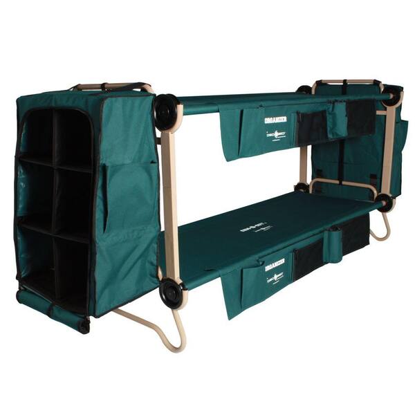 Disc-O-Bed 32 in. Green Bunkable Beds with Leg Extensions Bed Side Organizers and Hanging cabinets (2-Pack)