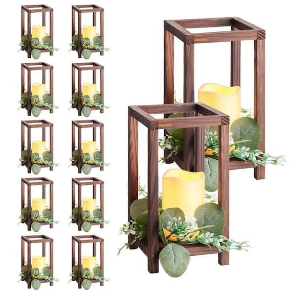 12 Set Wooden Wedding Lantern Centerpiece, Brown Wood Candle Holder Type 36-Pieces 36-Pack