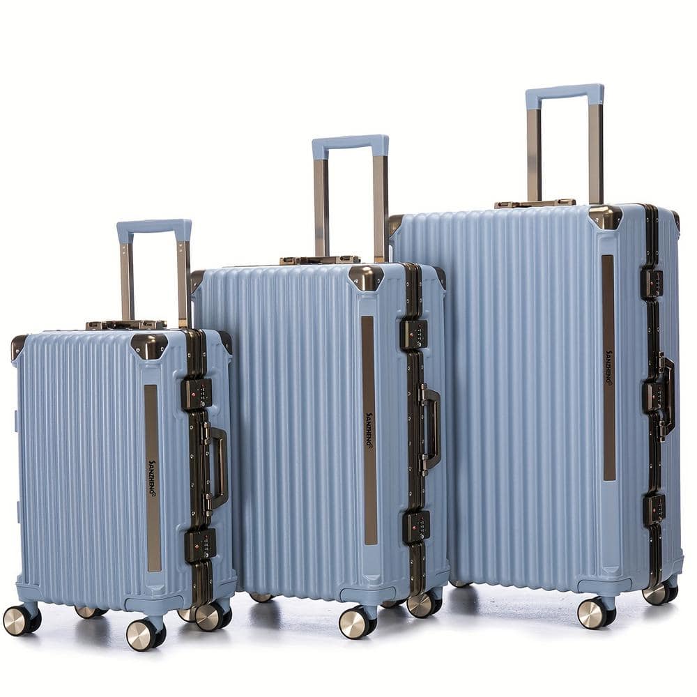 3-Piece Antique Blue Hardside Spinner Luggage Set with Password Lock