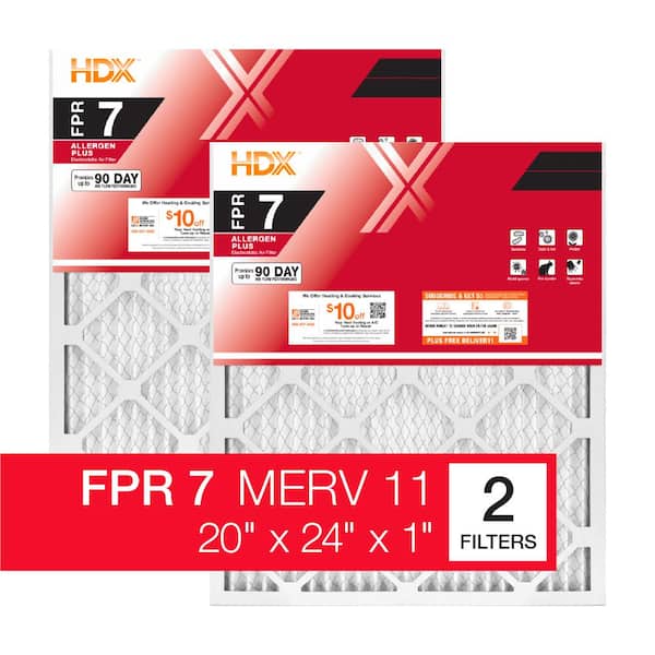 HDX 20 in. x 24 in. x 1 in. Allergen Plus Pleated Air Filter FPR 7, MERV 11 (2-Pack)