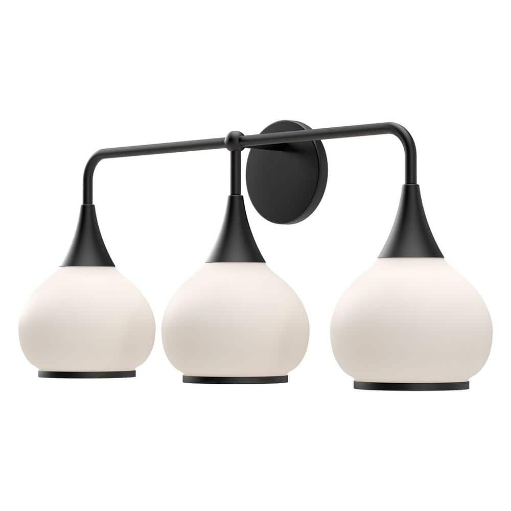 Hazel Vintage-Inspired Matte Black 3-Light Vanity with Opal Glass