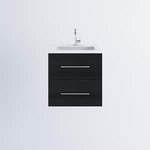 Napa 24 W x 22 D x 21-3/8 H Single Sink Bathroom Vanity Wall Mounted in Black Ash with White Quartz Countertop